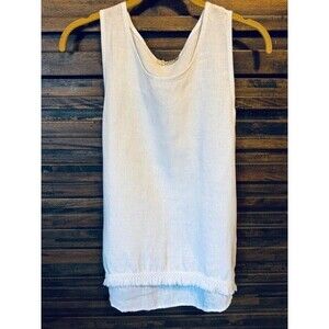 Francesca Bettini Sleeveless Tank Top MED 100% Linen White Ruffle‎ Italian EUC